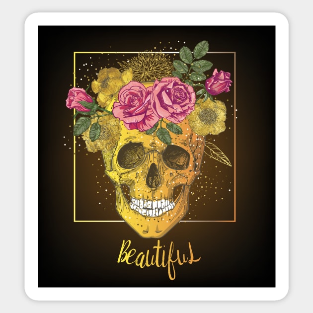 Floral Skull Sticker by EveFarb